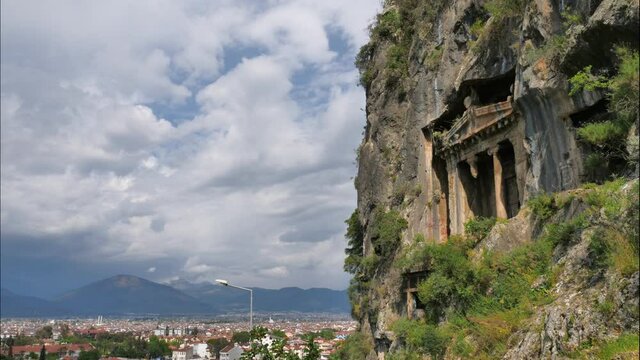 Ruins of ancient theater in Xanthos, Turkey old roman and lycian rock tombes and civilization 