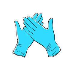 medical protective gloves isolated on a white background.Latex surgical gloves. Hand-drawn vector illustration in the Doodle style.