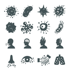  Bacteria and virus icon set 