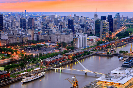 Puerto Madero from above at twilight. Buenos Aires, Argentina