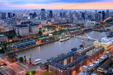 Puerto Madero from above at twilight. Buenos Aires, Argentina