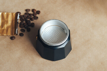 The process of making coffee in the moka coffee maker.