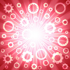 Living coral color burst with variety white gear wheel for abstract vector design background concept