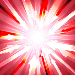 Living coral orange burst with lots of arrows go to center for abstract vector design background concept