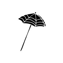 Vector illustration of a beach umbrella silhouette isolated on white background. Hand drawn black icon.