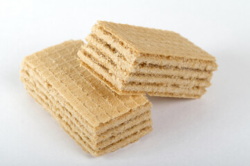 Close-up photo of wafer cookies isolated on white