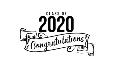 Class of 2020, lettering for greeting, congratulation event, party, high school or college graduate, invitation card