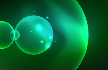 Neon shiny transparent glowing circles with light effects. Techno futuristic vector abstract background For Wallpaper, Banner, Background, Card, Book Illustration, landing page