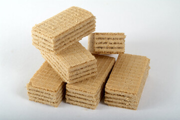 Close-up photo of wafer cookies isolated on white