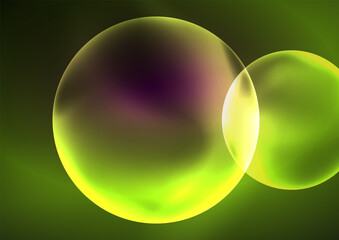 Glowing neon shiny transparent bubbles, glass circles or bio cell concept. Techno futuristic vector abstract background For Wallpaper, Banner, Background, Card, Book Illustration, landing page