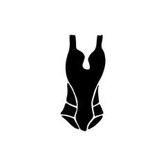 Vector illustration of an one-piece swimsuit silhouette isolated on white background. Hand drawn black icon.