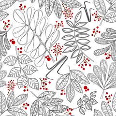 Fall leaves with rowan branch seamless pattern