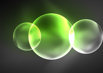 Glowing neon shiny transparent bubbles, glass circles or bio cell concept. Techno futuristic vector abstract background For Wallpaper, Banner, Background, Card, Book Illustration, landing page