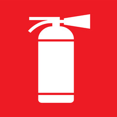 Flat vector illustration red fire extinguisher icon on white background. Fire safety.