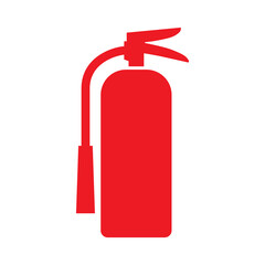 Flat vector illustration red fire extinguisher icon on white background. Fire safety.