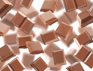 Set with delicious milk chocolate pieces on white background