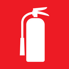 Flat vector illustration red fire extinguisher icon on white background. Fire safety.
