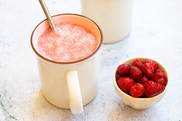 Strawberry blended smoothie. 