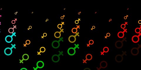 Dark Multicolor vector background with woman symbols.