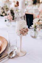 Banquet table setting and decoration. Cutlery on the table.
