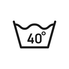 Wash at 40 degree icon. Water temperature 40C vector sign. Wash temperature 40. Laundry icon isolated on white background. 