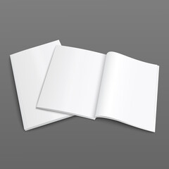 Realistic template and mock up paper magazine with empty and blank open pages.