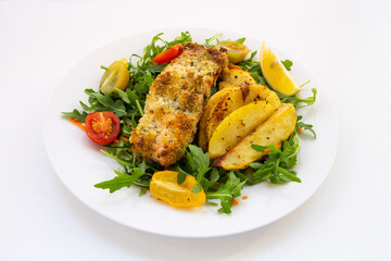 Lemon Herb Marinate Salmon covered Breadcrumb with chips