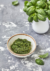 Traditional italian sauce pesto with green basil

