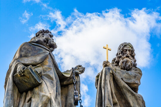 Statues of John of Matha, Felix of Valois and Saint Ivan on Charles Bridge in Prague