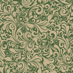 Seamless ornate baroque green color pattern