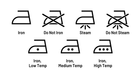 Laundry icon iron symbol set isolated on white background. Do not iron symbol.  Washing sign.