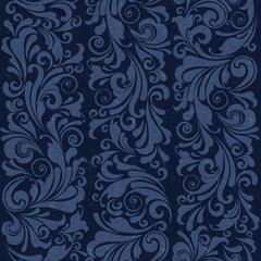 Seamless ornate baroque, old fashioned blue color pattern