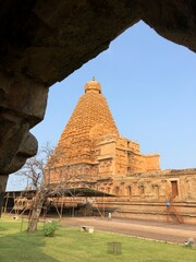 Brihadeeswarar temple in Thanjavur, Tamil nadu. This is the Hindu temple built in Dravidian architecture style. This temple is dedicated to Lord shiva and it is a UNESCO World Heritage Site.