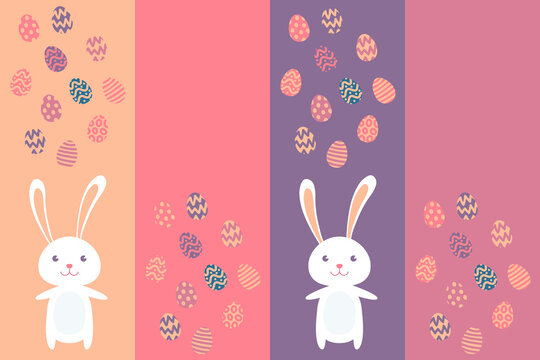 Easter illustration with easter eggs and bunny.