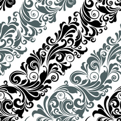 Vector seamless ornate black and white diagonal  lines classic ornament pattern