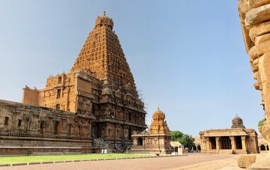 Brihadeeswarar temple in Thanjavur, Tamil nadu. This is the Hindu temple built in Dravidian architecture style. This temple is dedicated to Lord shiva and it is a UNESCO World Heritage Site.