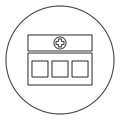 Hospital Clinic Medical building icon in circle round outline black color vector illustration flat style image