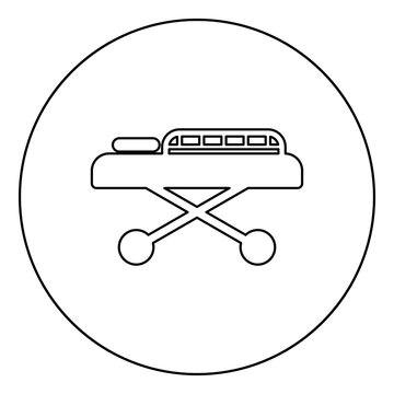 recommend clip art: Medical bed Couch patient Hospital gurney intensive care icon in circle round outline black color vector illustration flat style image