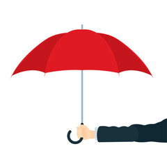 Hand with umbrella. Male hand holding red umbrella vector illustration. Insurance and safety concept metaphor. Part of set.