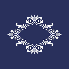 white elegant floral monogram frame template design on blue background
