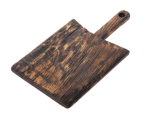Fototapeta premium Old grunge wooden kitchen cutting board isolated on white