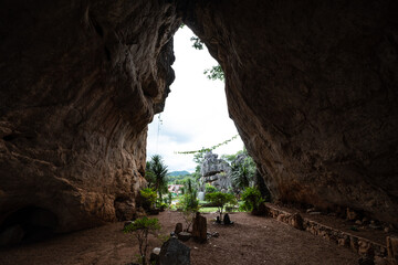 Obraz premium Cave Pha Ngam Stone Gardens park or Garden rocks Kunming for tourism with rock mountain background, Nonghin Loei Thailand, 29 May 2020