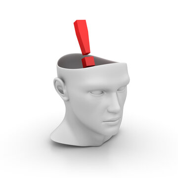 3D Cartoon Human Head with Exclamation Point