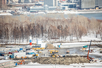 construction crane at the construction site of the Ice Palace in the city of Novosibirsk