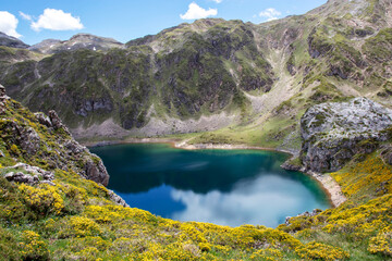 Fototapeta na wymiar Calabazosa or Black deep mountain lake in the Somiedo national park, Spain, Asturias.