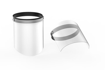 Medical face mask or shield. Transparent plastic helmet. Corona virus quarantine concept. Protective measures for flu. 3d illustration