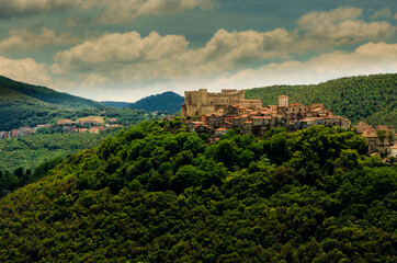 Fototapeta premium Panoramic view of Italian town on top of a hill (Nerola) 
