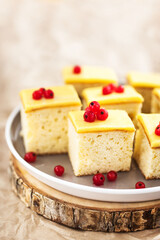 Cream cheese butter coffee-cake with lemon curd icing