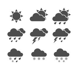 Vector weather icon set. Weather forecast set isolated on whte background.