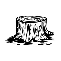 Illustration of wood stump in engraving style. Design element for emblem, sign, poster, card, banner, flyer.